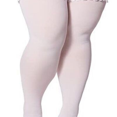 Plus Size Thigh High Stockings Womens 55D Semi Sheer Silicone Lace Top White
